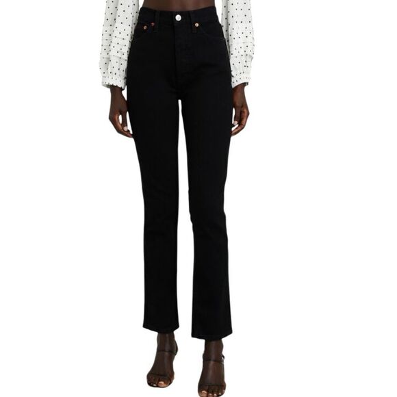 Re/Done 80’s Slim Straight Leg Jean in Jet Black - Picture 2 of 11